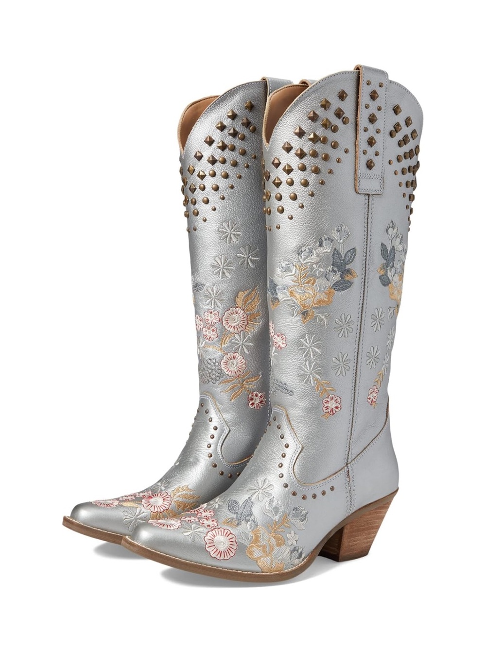 Dingo Metallic Silver Embroidered Western Cowboy Boots 7.5 New in Box